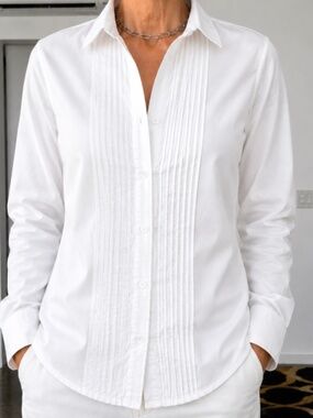 UNIQLO WHITE SUPIMA COTTON TUXEDO SHIRT FRONT PLEATS SML